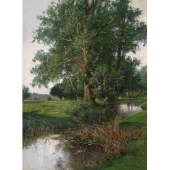 РЕПРОДУКЦИИ НА КАРТИНИ Горски пейзаж с река и рибар (1901)